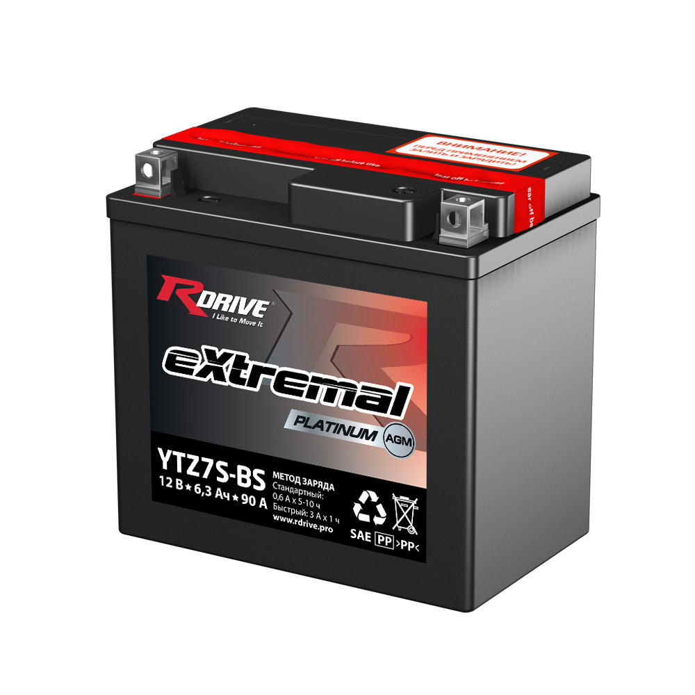 6.3 Ah МОТО аккумулятор RDRIVE EXTREMAL Platinum YTZ7S-BS - фото 1 - id-p208061405