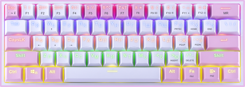 Проводная механическая клавиатура Redragon Fizz, бело-розовая, 61 клавиша, Rainbow подсветка, Outemu Brown - фото 2 - id-p208084517