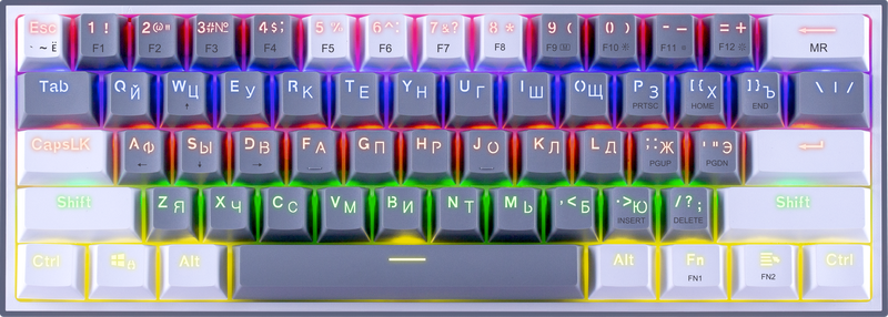 Проводная механическая клавиатура Redragon Fizz, бело-серая, 61 клавиша, Rainbow подсветка, Outemu Brown - фото 2 - id-p208084710