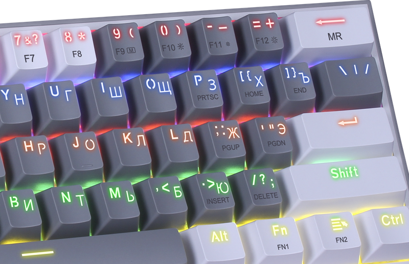 Проводная механическая клавиатура Redragon Fizz, бело-серая, 61 клавиша, Rainbow подсветка, Outemu Brown - фото 4 - id-p208084710