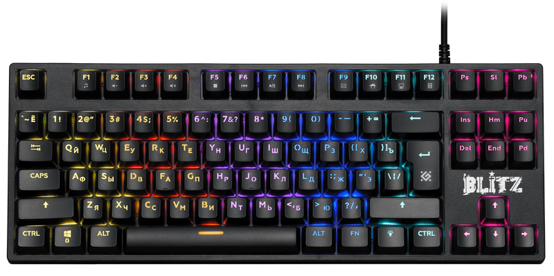 Проводная механическая клавиатура Defender Blitz, черная, 87 клавиш, Rainbow подсветка, Outemu Blue - фото 2 - id-p208087893