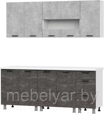 Кухонный гарнитур Модус (2,0м) (ЛДСП) (без столешниц) Белый / Цемент светлый/Камень тёмный SV Мебель