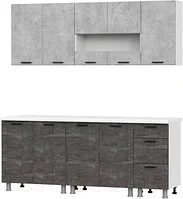 Кухонный гарнитур Модус (2,0м) (ЛДСП) (без столешниц) Белый / Цемент светлый/Камень тёмный SV Мебель