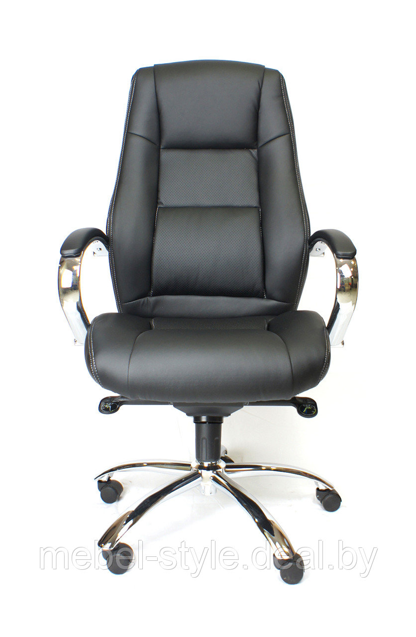 Кресло КРОН хром для комфортной работы дома и в офисе, стул KRON в черной коже ECO