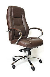 Компьютерное кресло КРОН хром для комфортной работы дома и в офисе, стул KRON в натуральной коже
