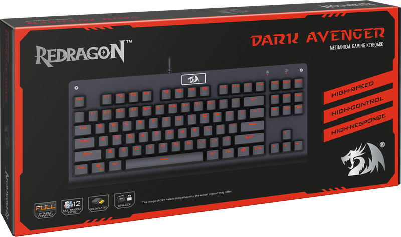 Проводная механическая клавиатура Redragon Dark Avenger 2, чёрная, 87 клавиш, RGB подсветка, Outemu Blue