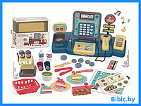Детский игровой набор касса с кофемашиной для девочек, кассовый аппарат, чек, сканер, весы, аксессуары