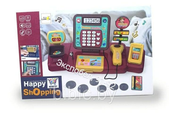 Детский игровой набор касса с кофемашиной для девочек, кассовый аппарат, чек, сканер, весы, аксессуары - фото 3 - id-p208093080