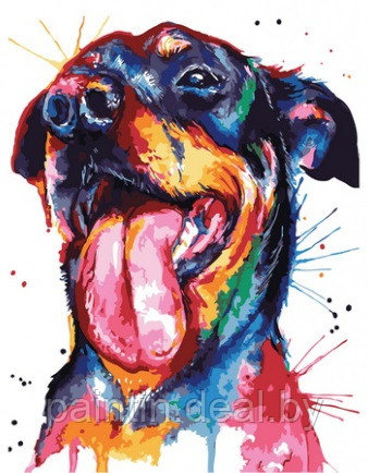 Рисование по номерам "Разноцветный пес" картина - фото 1 - id-p208093186