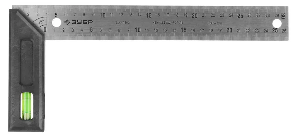 Угольник разметочный, ЗУБР Эксперт 34397-30, усиленный, встроенный уровень, гравирован шкала, нерж. полотно - фото 1 - id-p208109253