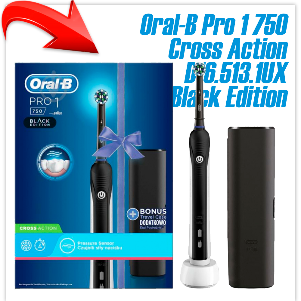 Электрическая зубная щетка Oral-B Pro 1 750 Cross Action D16.513.1UX Black Edition