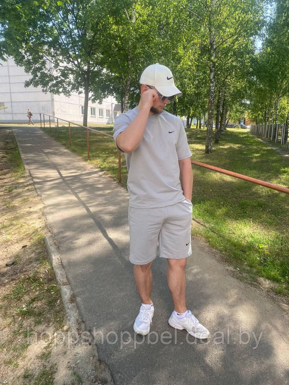 Комплект(шорты + футболка) серый Nike / летний спортивный костюм OVERSIZE - фото 2 - id-p208114116