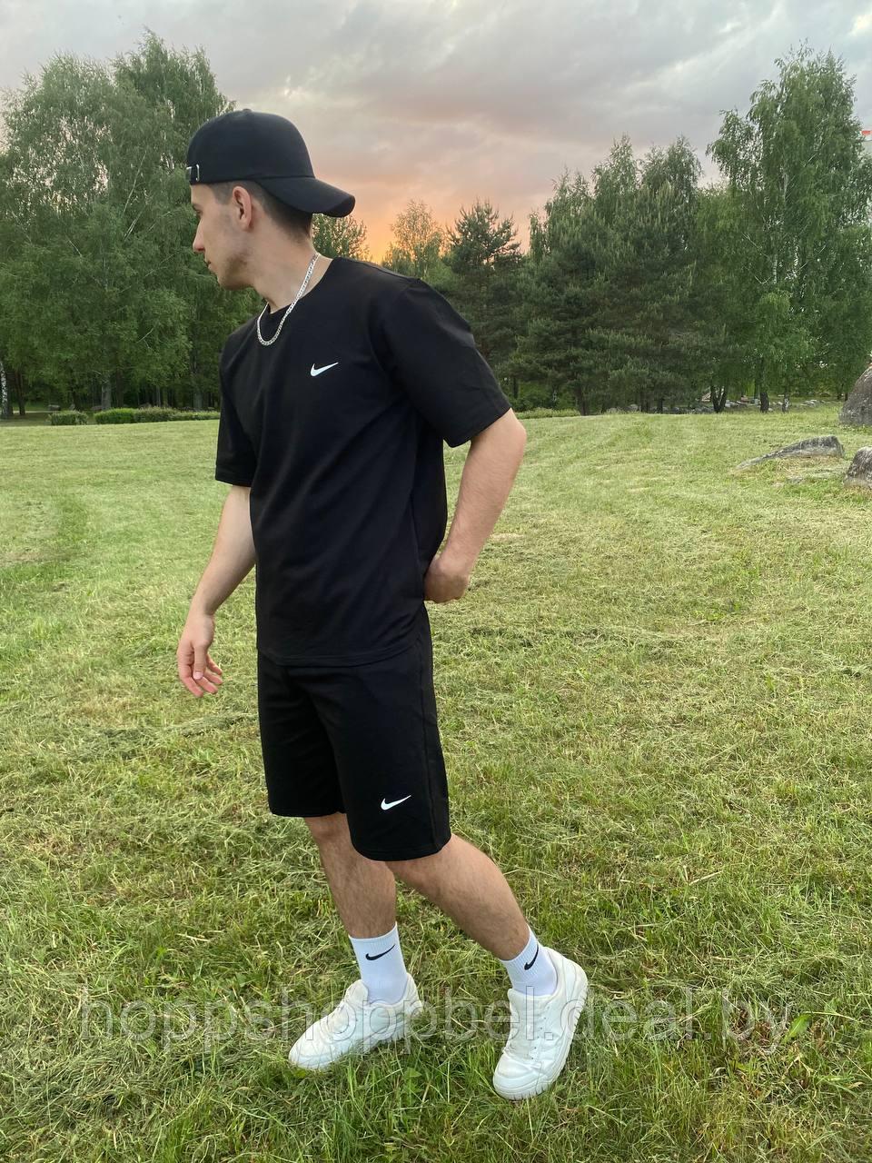 Комплект(шорты + футболка) чёрный Nike / летний спортивный костюм OVERSIZE - фото 2 - id-p208114159