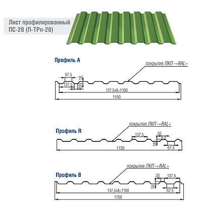 Профнастил ПСА 20 Пэ-RAL8017 1.5м (1500х1150мм), фото 2