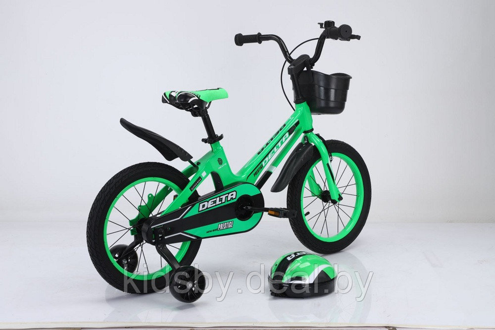 Детский велосипед Delta Prestige 16" New + шлем 2023 (зеленый) с магниевой рамой и спицованными колёсами - фото 3 - id-p208161752