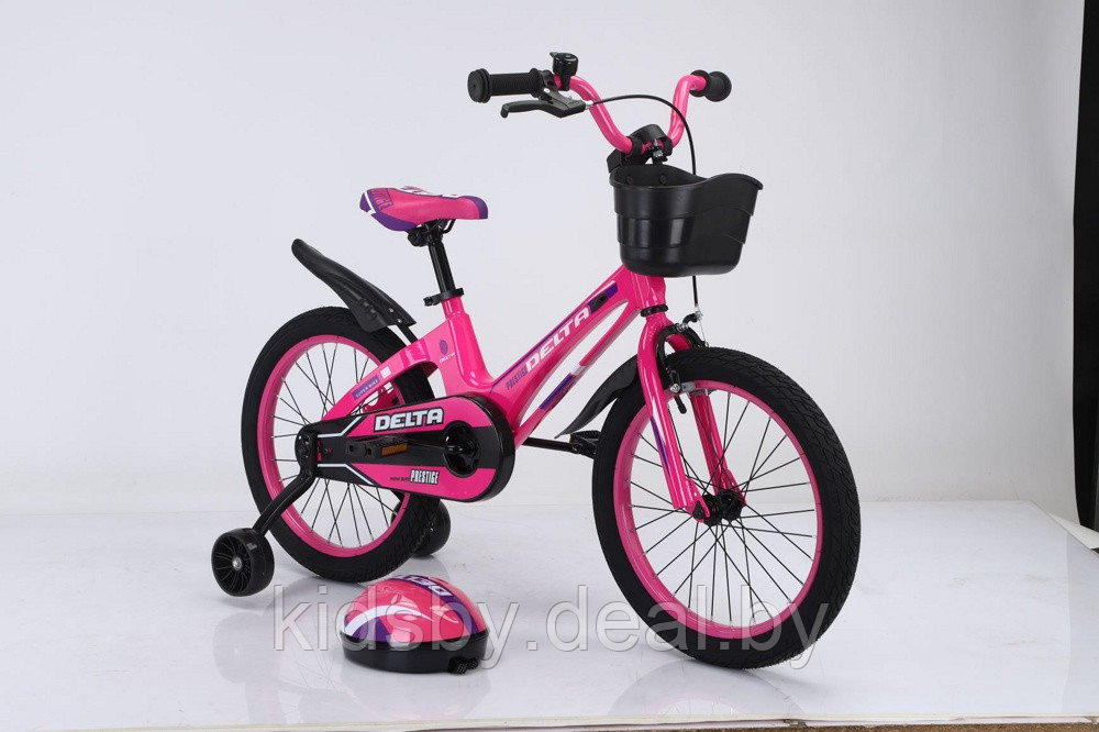 Детский велосипед Delta Prestige 16" New + шлем 2023 (розовый) с магниевой рамой и спицованными колёсами