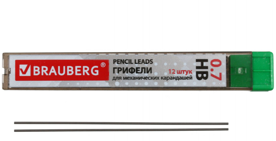 Грифели для автоматических карандашей Brauberg Hi-Polymer толщина грифеля 0,7 мм, твердость ТМ 12 шт. - фото 1 - id-p208161941