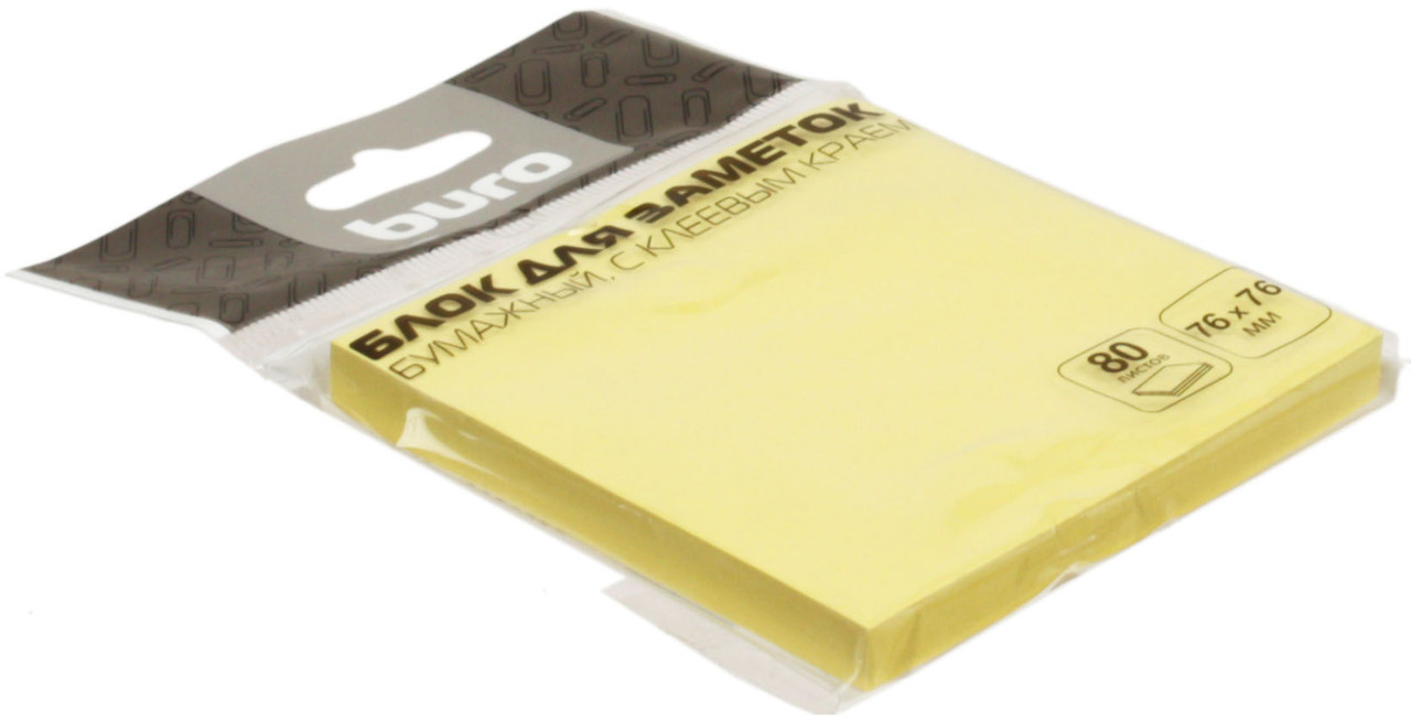 Бумага для заметок с липким краем Buro 76*76 мм, 1 блок*80 л., желтая пастель - фото 2 - id-p208161953