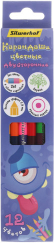 Карандаши цветные двусторонние «Монстрики» 12 цветов, 6 шт., длина 175 мм - фото 2 - id-p208161966