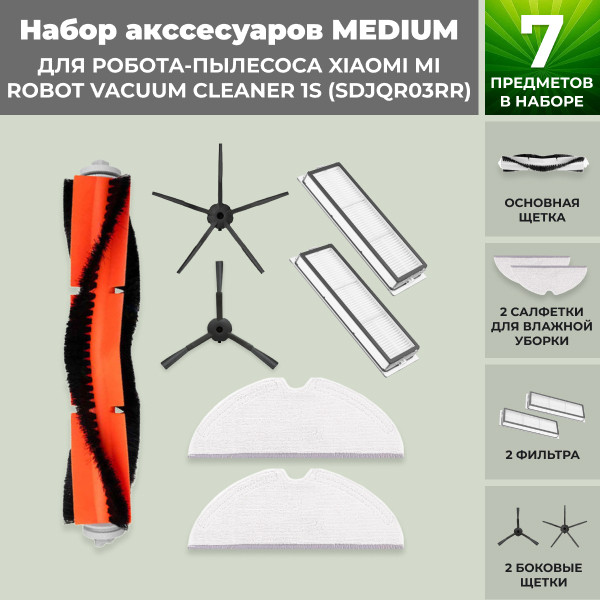 Набор аксессуаров Medium для робота-пылесоса Xiaomi Mi Robot Vacuum Cleaner 1S (SDJQR03RR), черные боковые