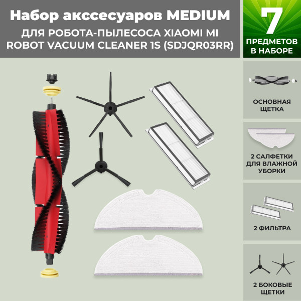 Набор аксессуаров Medium для робота-пылесоса Xiaomi Mi Robot Vacuum Cleaner 1S (SDJQR03RR), основная щетка с - фото 1 - id-p208163955