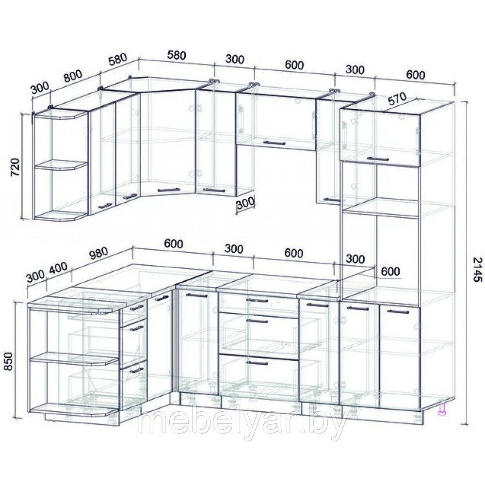 Кухня Интерлиния Мила Лайт 1,68х2,4 антрацит/бетон - фото 2 - id-p208181999