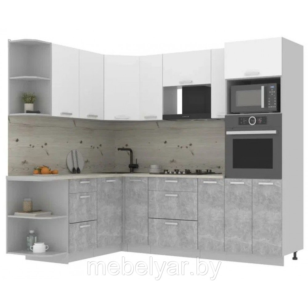 Кухня Интерлиния Мила Лайт 1,68х2,4 белый/бетон - фото 1 - id-p208182273