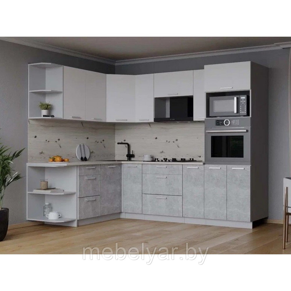 Кухня Интерлиния Мила Лайт 1,68х2,4 белый/бетон - фото 2 - id-p208182273