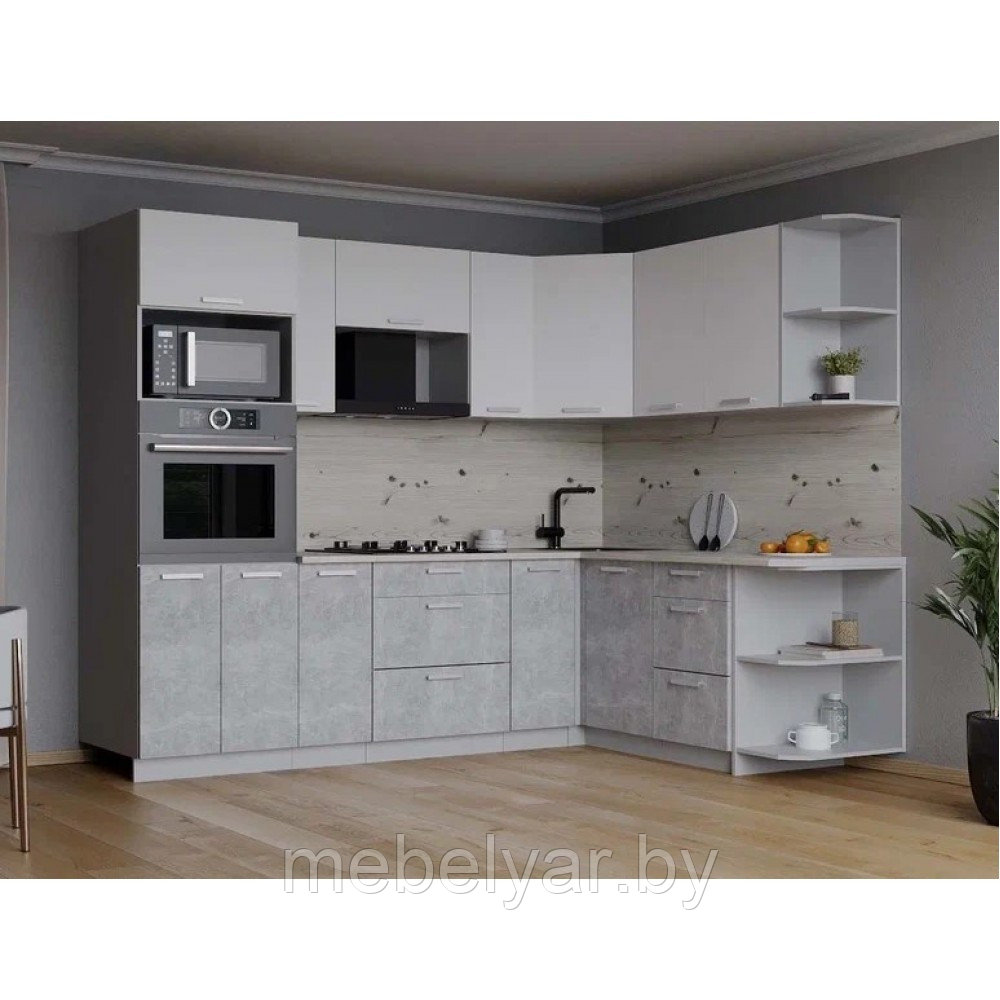 Кухня Интерлиния Мила Лайт 1,68х2,4 белый/бетон - фото 3 - id-p208182273