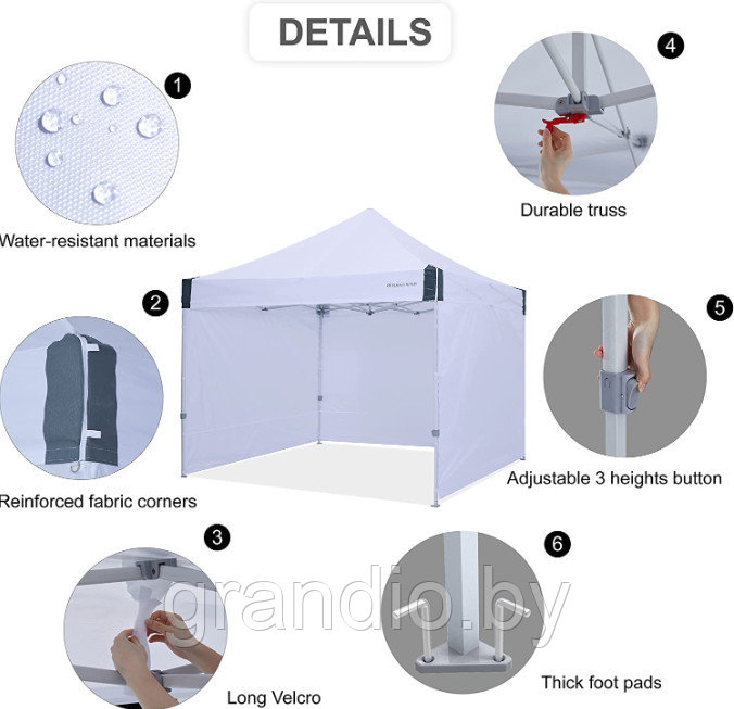 Торговая палатка 3*3 складной стальной каркас Pop up (крыша и стенки ткань Оксфорд) - фото 6 - id-p102080283