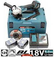 Аккумуляторная угловая шлифмашина Makita DGA511RTJ (2 акк. 18V, 5Ah, регул. обор, зарядное, кейс MakPac)