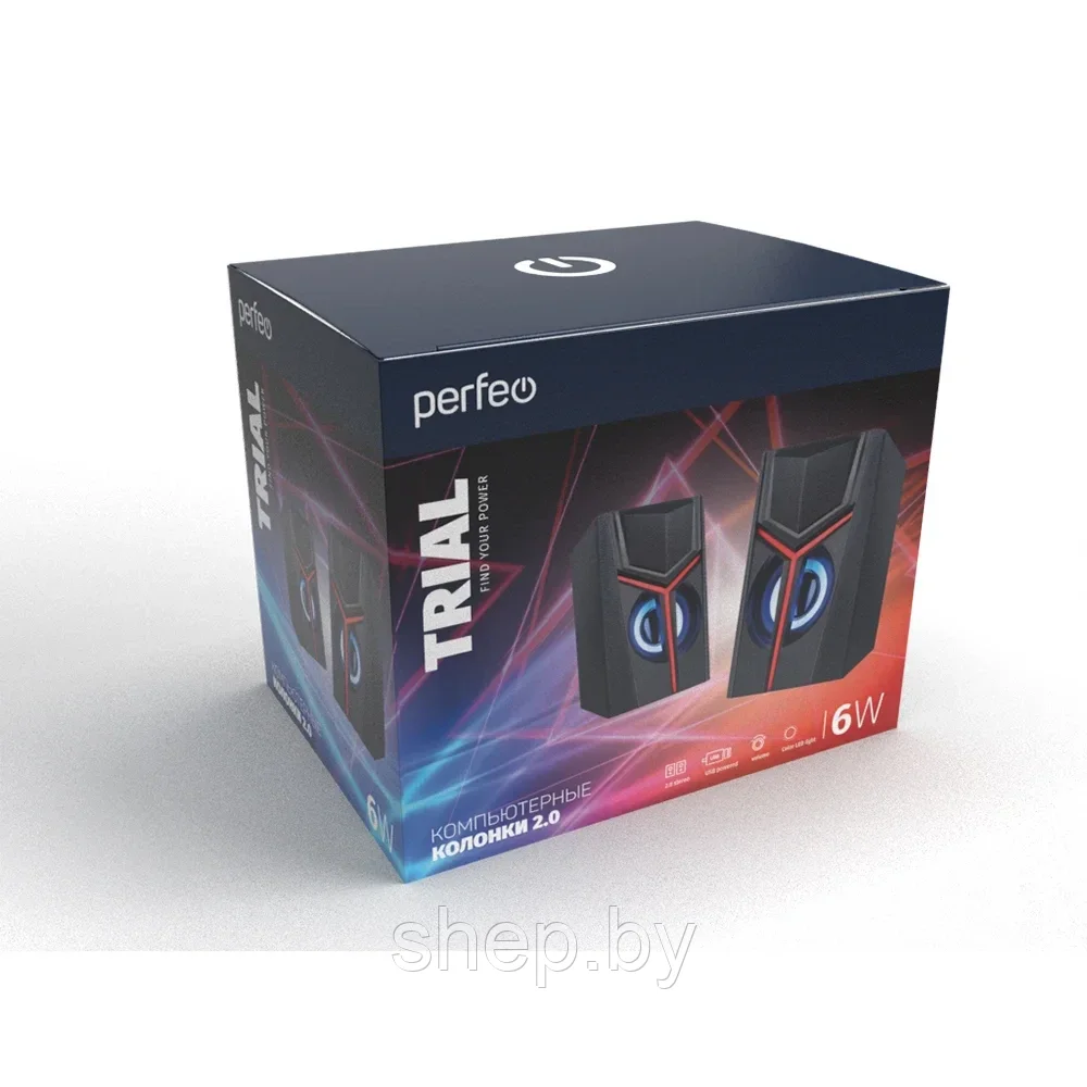 Колонки Perfeo TRIAL , PF_B3374 ,2.0, мощность 2х3 Вт, USB, чёрный, Game Design, LED подсветка 7 цветов - фото 2 - id-p208194852
