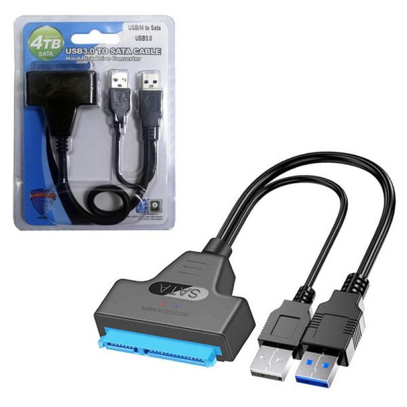 Кабель-переходник USB3.0 на SATA 22pin, для жестких дисков, с дополнительным питанием