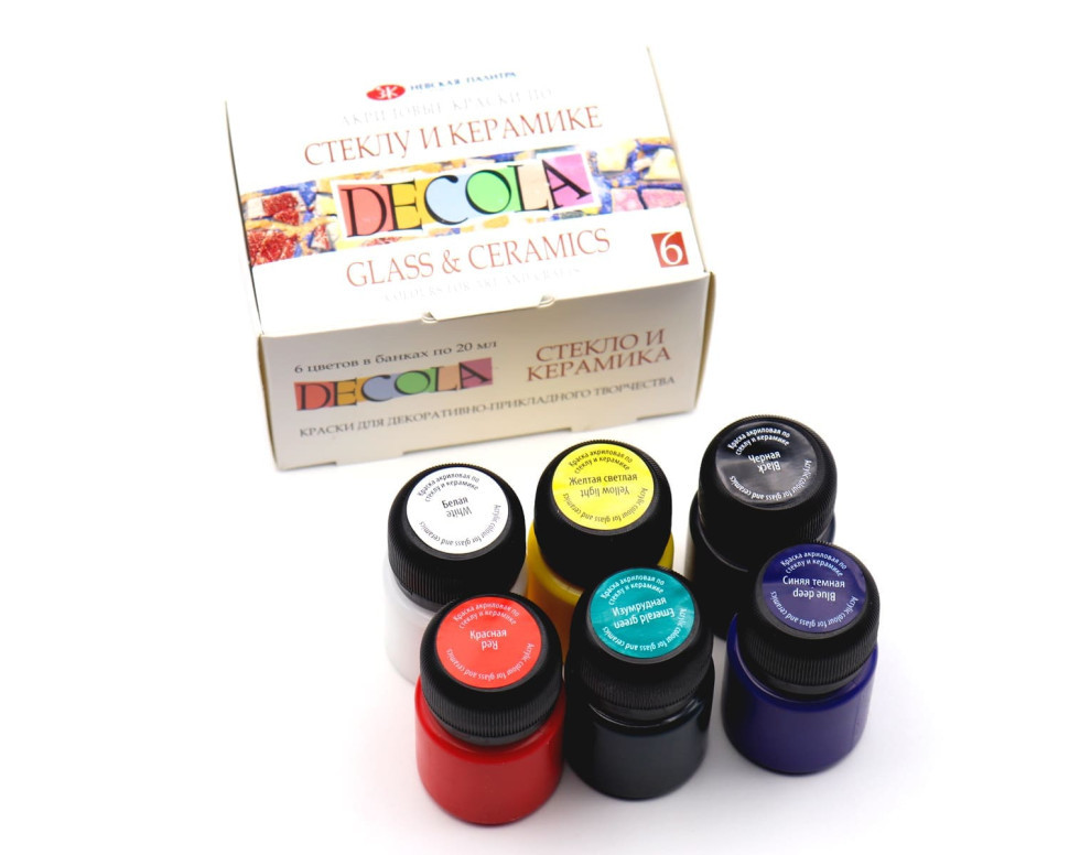 Decola набор акриловых красок по стеклу и керамике 6 цветов по 20 мл - фото 1 - id-p208207717