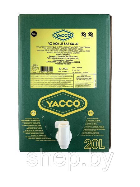 Моторное масло YACCO 5W30 VX 1000 LE 20L - фото 1 - id-p208221903