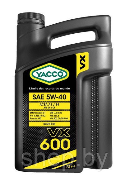 Моторное масло YACCO 5W40 VX 600 5L - фото 1 - id-p208221956