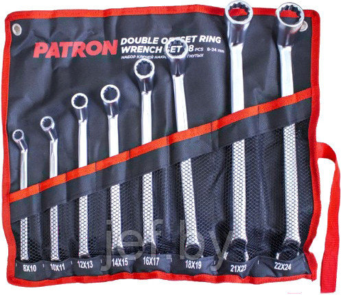 Набор ключей накидных отогнутых на 75грд. 8 предметов на полотне PATRON P-5088P