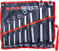 Набор ключей накидных отогнутых на 75грд. 8 предметов на полотне PATRON P-5088P