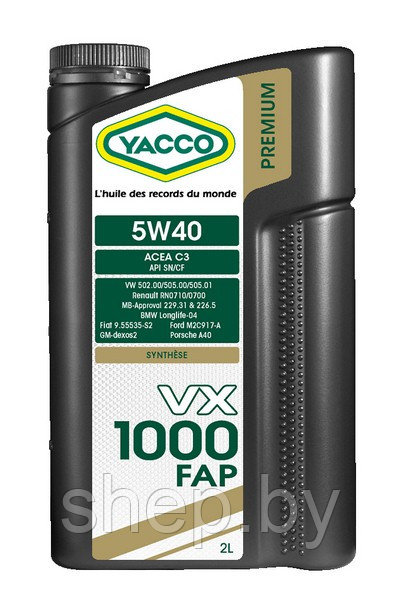 Моторное масло YACCO 5W40 VX 1000 FAP 2L - фото 1 - id-p208221960