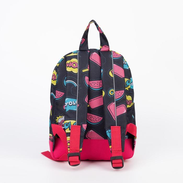 Рюкзак на молнии, наружный карман, светоотражающая полоса, цвет чёрный/розовый - фото 3 - id-p208223026