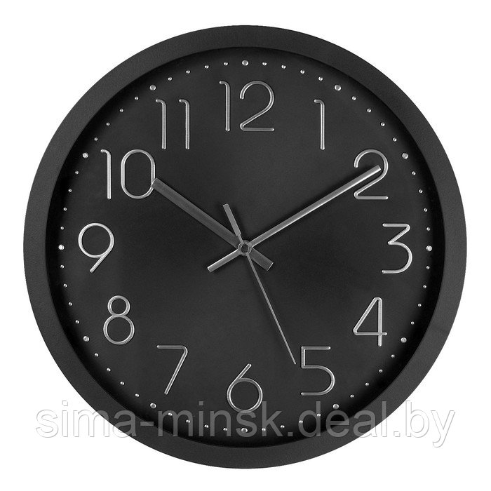 Часы настенные, серия: Классика, плавный ход, d-30.5 см, черные, цифры серебро - фото 1 - id-p208223050