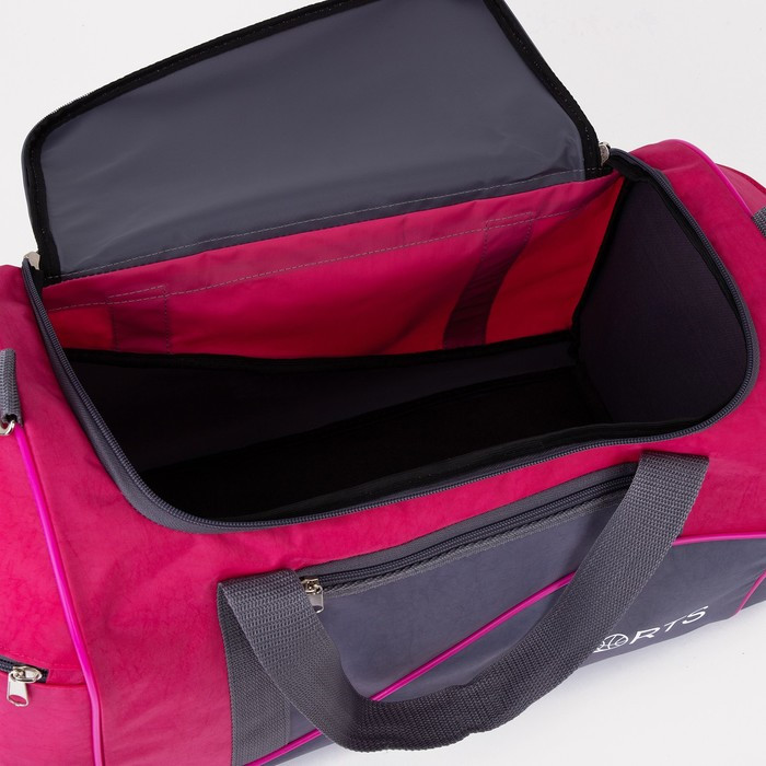 Сумка спортивная на молнии с подкладкой, 3 наружных кармана, цвет серый/розовый - фото 3 - id-p208223340