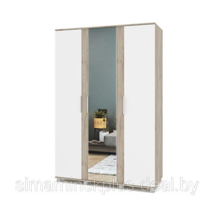 Шкаф 3-х створчатый с зеркалом Пандора П32 1400х520х2100 Серый дуб/белый - фото 1 - id-p208224440