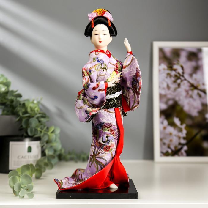 Кукла коллекционная "Японка в цветочном кимоно с бабочкой на руке" 30х12,5х12,5 см - фото 1 - id-p208229960