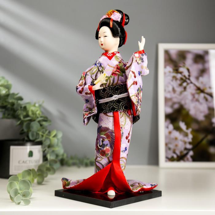 Кукла коллекционная "Японка в цветочном кимоно с бабочкой на руке" 30х12,5х12,5 см - фото 2 - id-p208229960