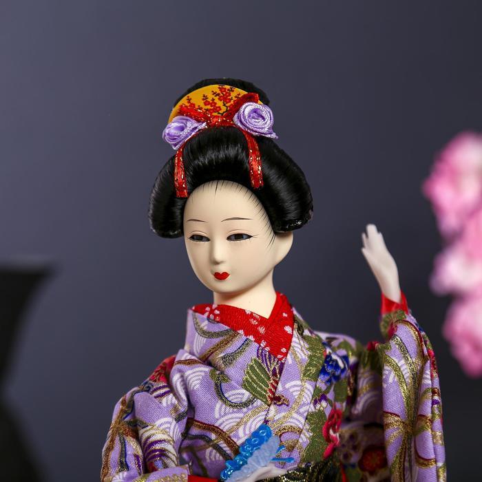 Кукла коллекционная "Японка в цветочном кимоно с бабочкой на руке" 30х12,5х12,5 см - фото 5 - id-p208229960
