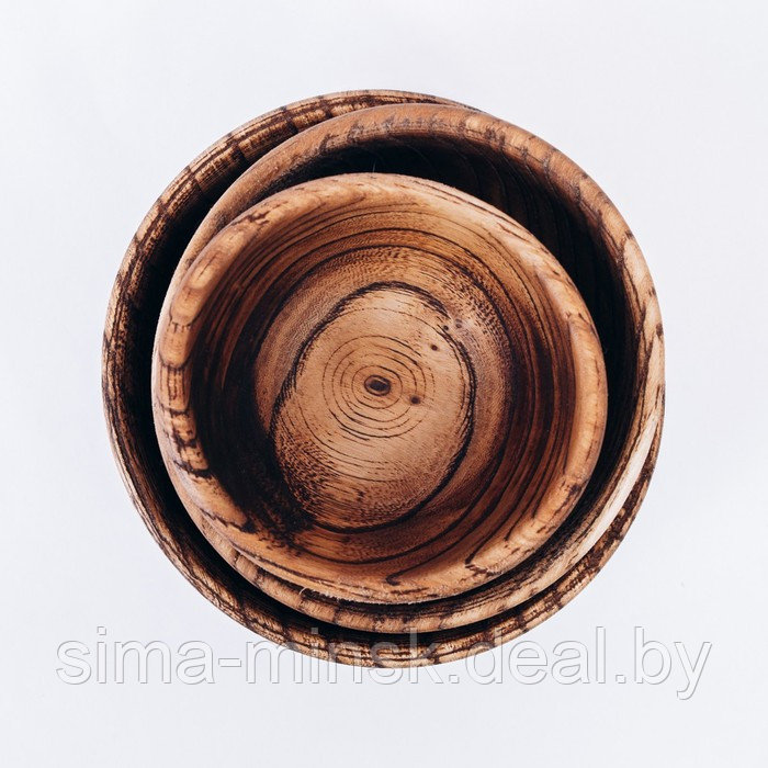 Набор деревянных тарелок из натурального вяза Magistro, 3 шт: 15×6,3, 12,5×6,1, 10,5×5,9 см, цвет коричневый - фото 4 - id-p208228383