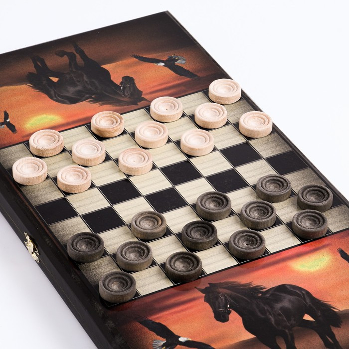 Нарды "Жеребец", деревянная доска 50 x 50 см, с полем для игры в шашки - фото 3 - id-p208230200