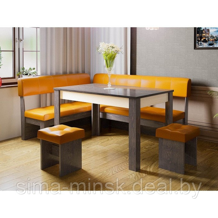 Кухонный уголок «Валенсия», стол 1200×600×740 мм, банкетка 2 шт, цвет венге / оранжевый - фото 1 - id-p208226216
