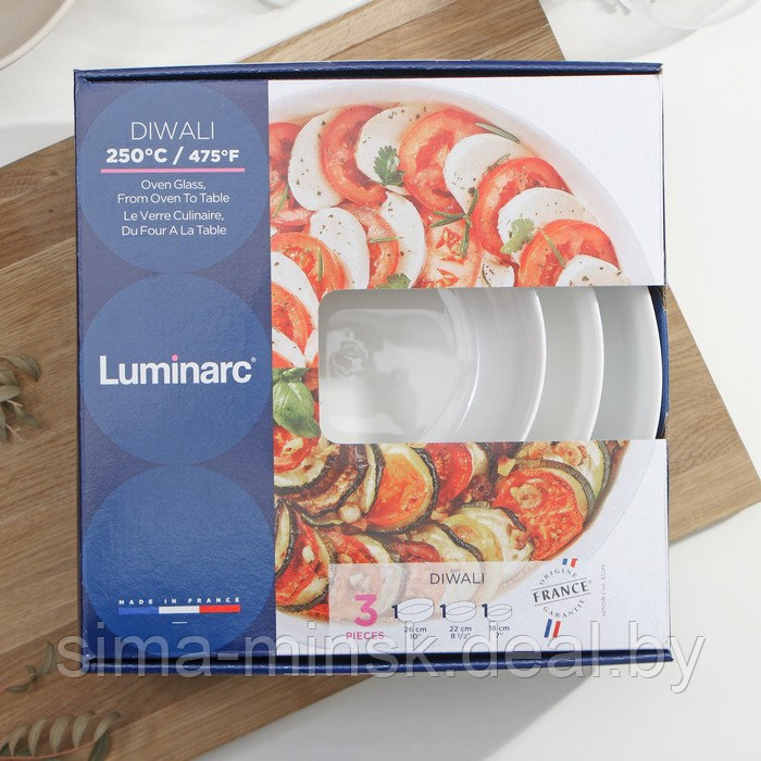 Набор форм для запекания Luminarc Diwali, 3 шт: 1,3 л, 2 л, 2,8 л, стеклокерамика, цвет белый - фото 6 - id-p208227722